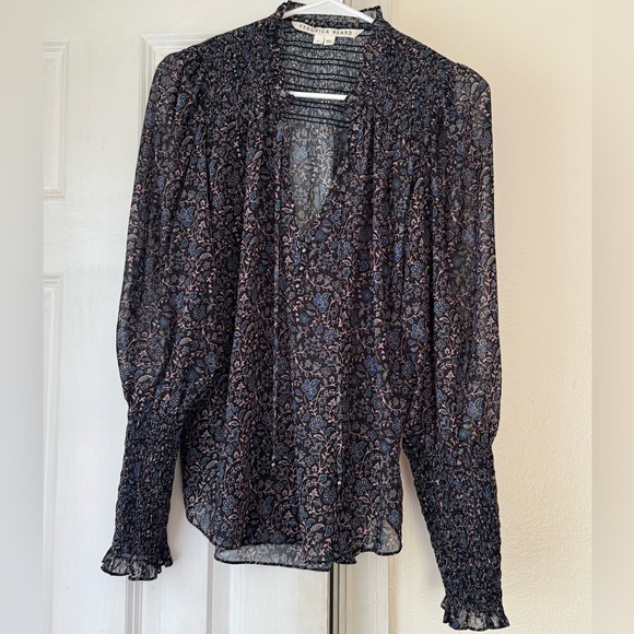 Veronica Beard Jaz Chiffon Floral Tie Split Neck Blouse Top, Size 4 - Picture 2 of 12